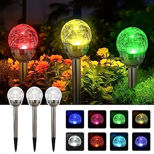 Solpex Solar Garden Lights Outdoor, 3 Pack Multi -Color Changing&White 2 Modes Solar Powered Glass Ball Garden Lights, Solar Outdoor Lights Waterproof Powered For Halloween/Christmas Patio Decoration #TOP2
