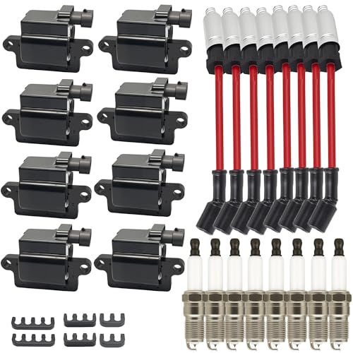 8PCS UF271 Square Ignition Coils Pack & Double Iridium Spark Plugs & Spark Plug Wires for Chevy Avalanche Express Silverado Suburban Tahoe GMC Savana Sierra Yukon Cadillac Escalade OE: D581 12556893