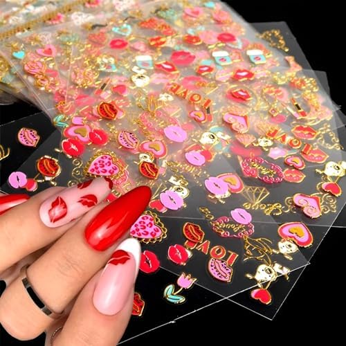 30 Sheets Valentine's Day Nail Art Stickers Red Heart Nail Decals...
