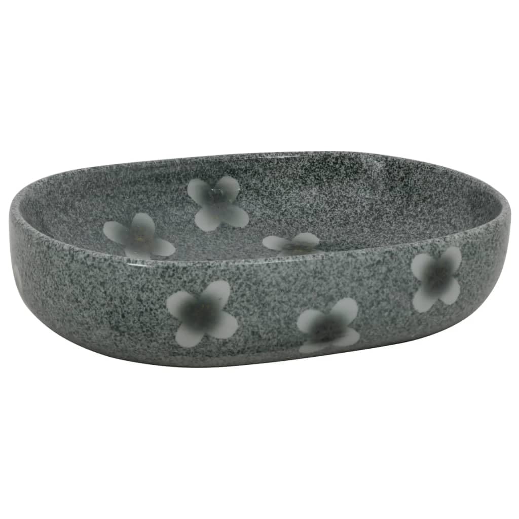 vidaXL Countertop Basin, Above Counter Bathroom Sink, Wash Basin for Lavatory Cloakroom Office, Vessel Sink Wash Bowl, Blue Oval Ceramic