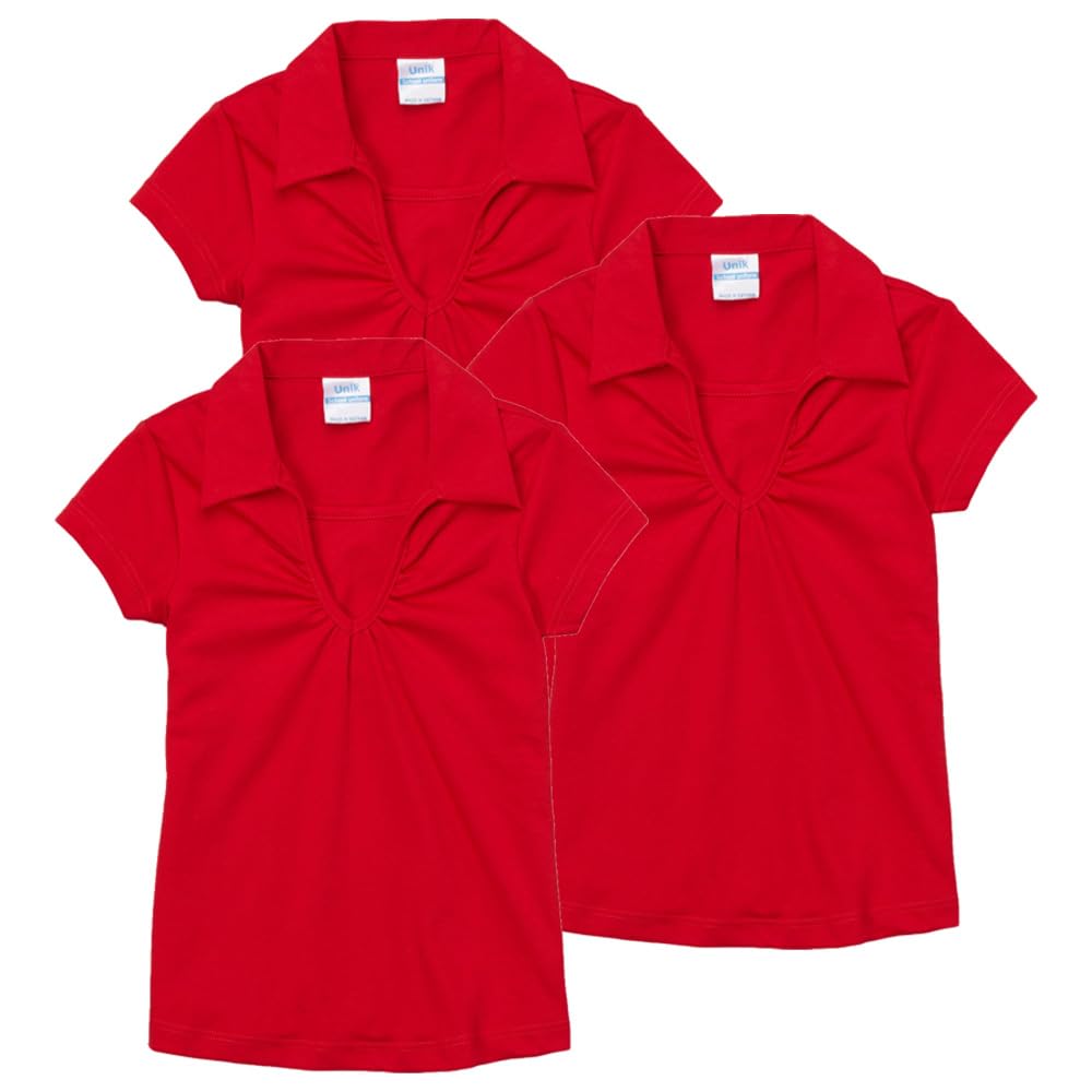 unik Girl's Uniform V-Neck Collar Shirt Short Sleeve Great for School Burgundy Navy White Sky Blue Green Purple Yellow Red