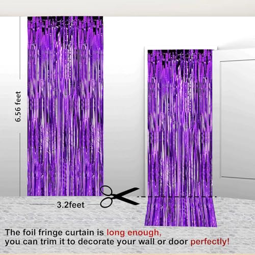 Image of 2 Pack 3.28 ft x 6.56 ft Purple Tinsel Curtain Party Backdrop - Metallic Foil Tinsel Fringe Backdrop Door Fringe for Birthday Graduation Wedding Party Photo Backdrop.