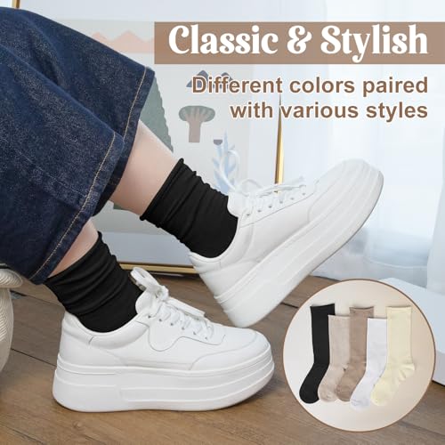 Image of Chalier 5 Pairs Slouchy Socks for Women, Soft Cotton Crew Socks | Breathable Blend, Elastic Cuff, Cute Roll Top, Calf Scrunch Tube, Easy Pull On, Flexible Stretch Motion, Casual Daily Wear