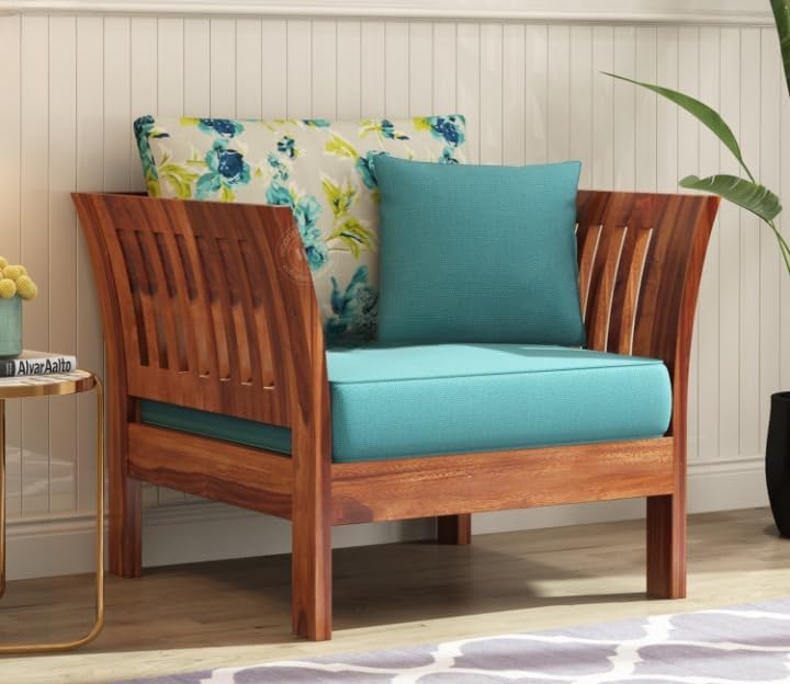 Image of Solid Sheesham Wood 5 Seater Sofa Set for Living Room | 5 Seater Sofa Set | Stylist & Comfact Sofa Set for Home Decor | (Teak Finish, 5)