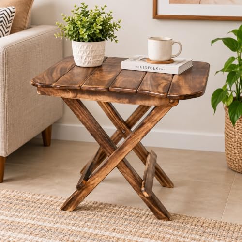 Image of Wooden Foldable Coffee Table for Living Room,Bedroom and Hallway,Brown (15 inch Inches)