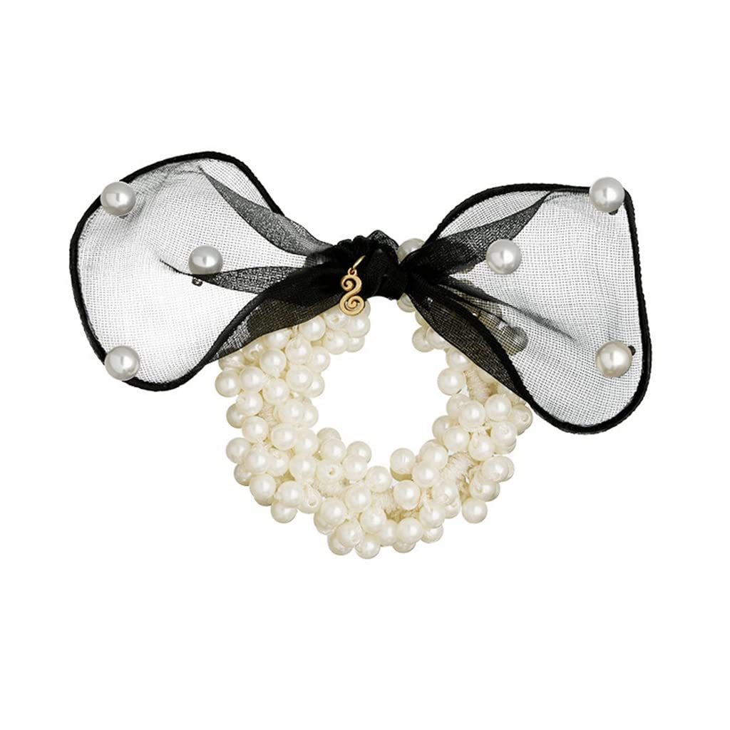 Accesorios for el cabello de perlas de imitación Tocado Anillo for el cabello Bolas Cuero cabelludo Tendón Cuerda for el cabello en espiral for mujer Cuerda for el cabello con cola de caballo atada (C