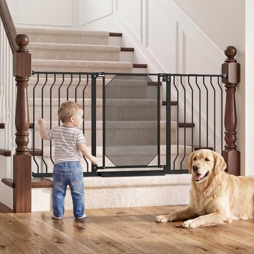 29.5-62.5 Extra Wide Baby Gate for Stairs Child & Pet Proof No-Drill Pressure Mount Auto Close One-Hand Operation Indoor Dog Gate for Doorways 7 Adjustable Sizes 30.5 Tall Black