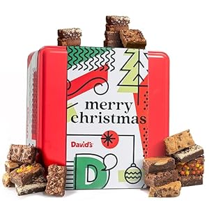 David’s Cookies Assorted Brownies in Merry Christmas Tin | Delicious Fresh Baked Gourmet Chocolate Fudge Slices Comes in Mery Christmas Themed Tin Box Ideal for Gifts 2lbs