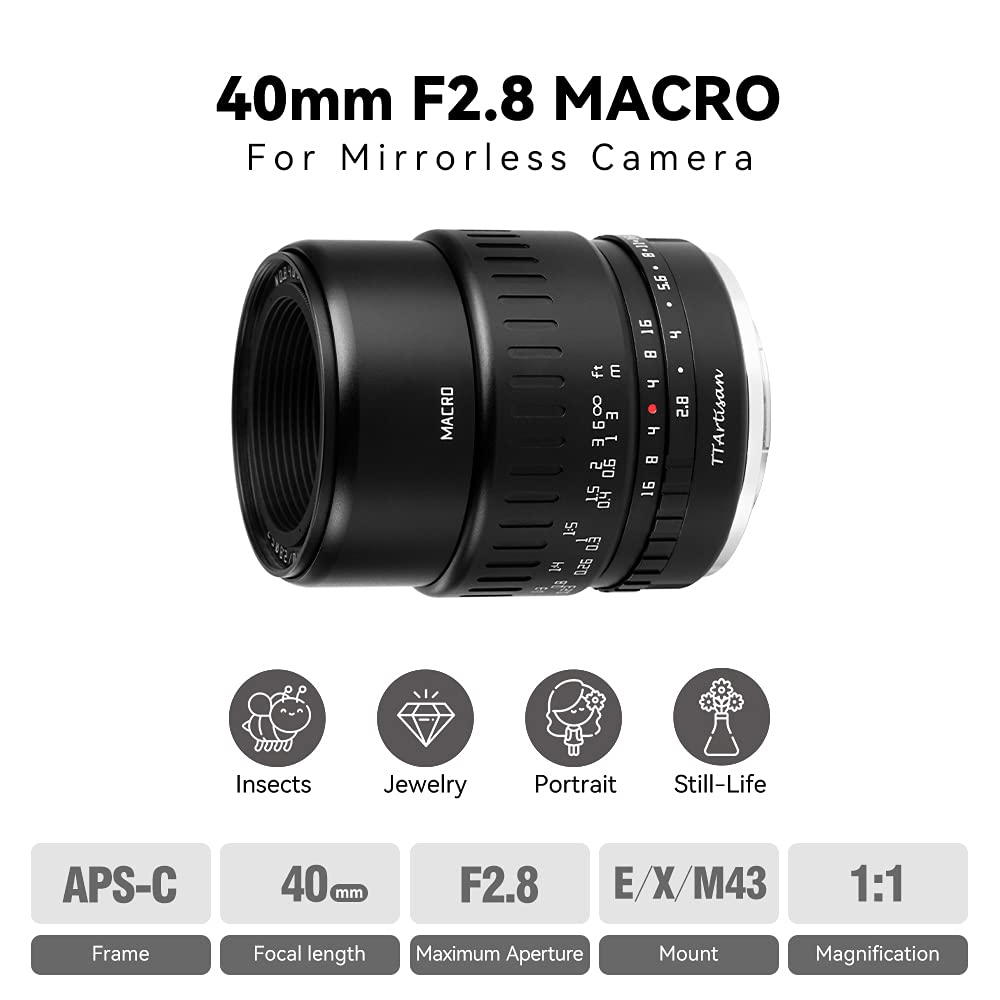 TTARTISAN 40mm F2.8 obiettivo macro APS-C MF per fotocamere E-Mount A5000 A6500 A6600 NEX-3 NEX-3N NEX-7 NEX5 CA7 A7I A7R A7RII A7RIII A7RIV A7S A7SI A7SII A9 e molto altro ancora.