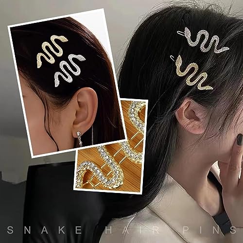 SIXDUTON 2 Pieces Metal Snake Hair Pins, Alloy Snake Hair Clips with Sparkly Rhinestone Set - Image 2