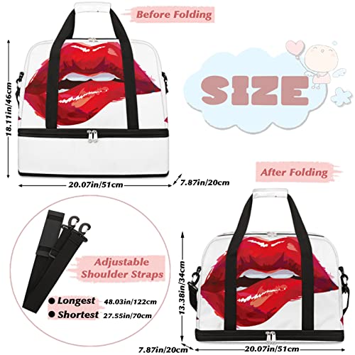 Sexy Lip Art Painting Foldable Travel Duffel Bag Tote Carry on Luggage Sport Duffle for Women Men Gym Bag Overnight Weekender Bags with Shoe Compartments and Shoulder Strap2