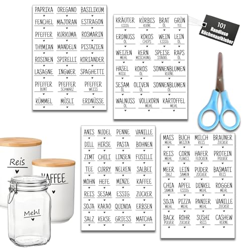 Gewürzetiketten Etiketten Vorratsdosen 101 Randlose Lebensmittel & Vorrats Rub On Etiketten Gewürz Wasserfest zum Beschriften von Vorratsgläsern und Behältern in der Küche spülmaschinengeeignet