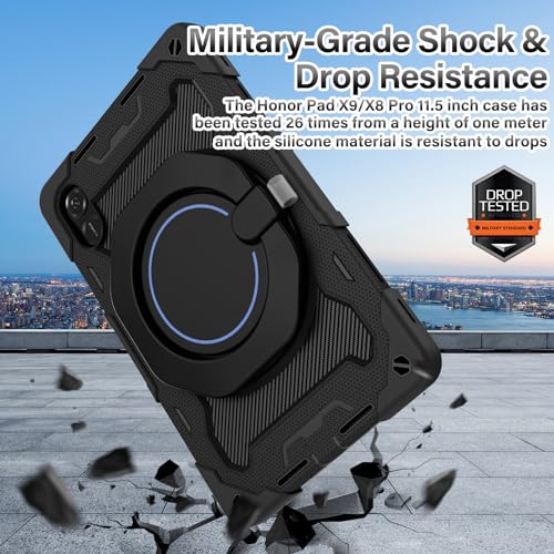 ROISKIN Honor Pad X9 11.5 inch 2023 Case: Heavy Duty Rugged Shockproof Cover for Honor Pad X8 Pro with Pen Holder & Rotating Kickstand & Shoulder Strap for Honor Pad X9 Case- Black - Image 6