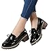 DADAWEN Women's Classic Tassel Slip-On Platform Mid-Heel Square Toe Oxfords Dress Shoes Black US Size 9