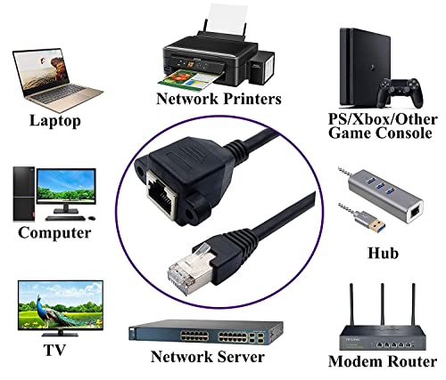Image of LipiWorld Rj45 Male to Female LAN Cable LAN Network 8 Pin Extension Cable CAT6E Network Panel Mount Screw Lock Ethernet Extension Cable (Pack Of 1-30cm)