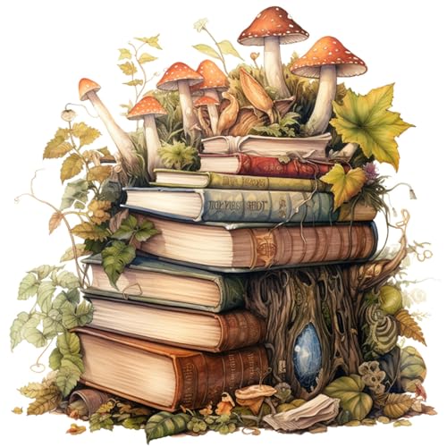 Image of Moohue Stamped Cross Stitch Kits for Adults 14CT Pre Printed Cross Stitch Kits for Beginners (Magic Books and Mushrooms)