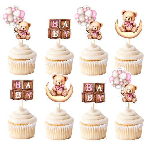 Cyodoos 36 PCS Bear Cupcake Toppers Baby Shower We Can Bearly Wait Cake Topper Cupcake Decorations