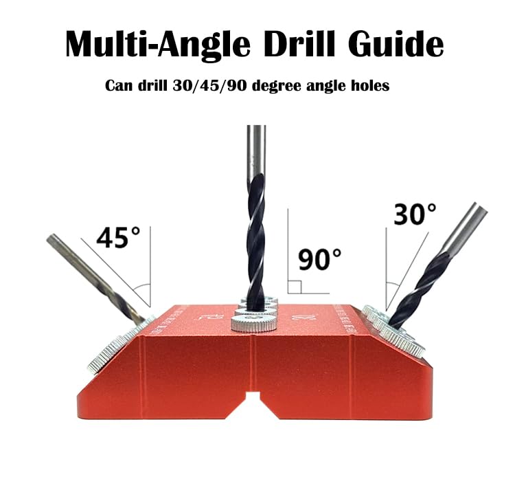 4 Sizes 30 45 90 Degree Angle Drill Guide Jig for Angled Hole and Straight Hole,Drill Block，Dowel Drill Guide，Stair Wire Handrail, Deck Cable Railing Lag Screw Drilling Template Block