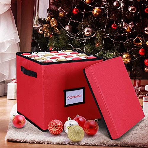 Ornament Storage Box, Ohuhu Xmas Decorations Figurine Containers, 600D Oxford Cloth Keeps 64 Ornaments, Christmas Storage Bins With Lids Holiday Ornament Organizer With Back Pocket #TOP1
