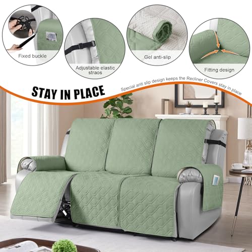 Image of VANSOFY Waterproof Recliner Couch Covers Washable, Light Green,3 Seater | 1-Piece, Non-Slip with Elastic Straps, Sofa Cover with Pocket for Dogs, Pets