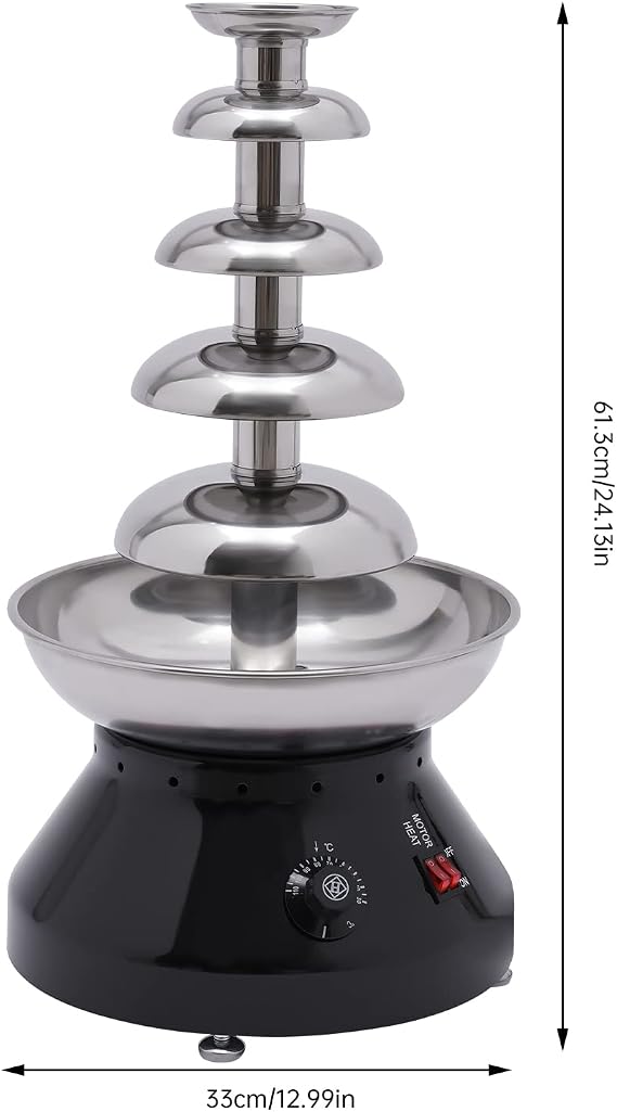 Commercial Chocolate Fountain, 5 Tier 7 lb Capacity Large Commercial Hot Chocolate Fondue Tower Stainless Steel Chocolate Melting Heating Machine for Nacho Cheese Liqueurs Party Wedding (Black)