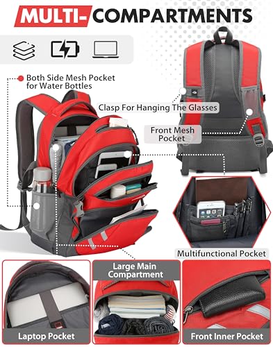 Image of ProEtrade Backpack Bookbag for College Laptop Travel, Fit Laptop Up to 15.6 inch with USB Charging Port Multi Compartment Anti theft, Gift for Women Men (Red)