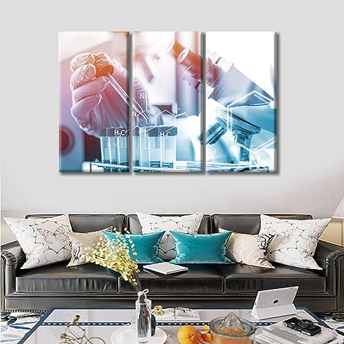Image of TUMOVO Researchers do Chemical Experiments Wall Art for Living Nosocomium Chemical Equations Laboratory Research Concept Art Prints 3 Panels Wall Art Giclee Print Framed Ready to Hang (42 inch Wx28 H)