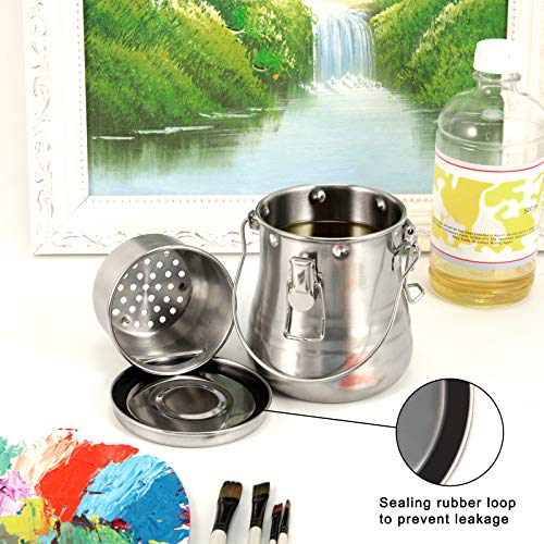 Image of MyLifeUNIT Airtight Stainless Steel Paint Brush Cleaner, 23.7 oz /Large | Durable, Rust-proof, Anti-corrosion, Portable Brush Holder with Porous Strainer Filter for Watercolor Acrylic Oil Painting