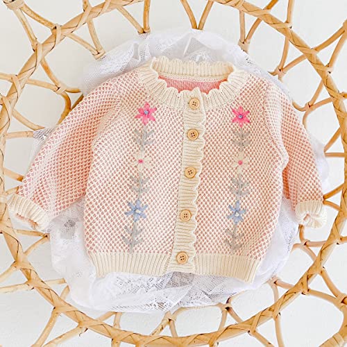 Image of Simplee kids Baby Girl Thin Sweater Solid White Pink Cardigans for Toddler 0-3Years