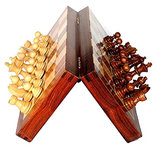 Image of LONGMIRE 12 Inches Wooden Color Foldable Magnetic Chess Board Premium Set with Magnetic Pieces for 2 Players Lightweight Checkers Board Strategy Game for Kids and Adults (Brown)