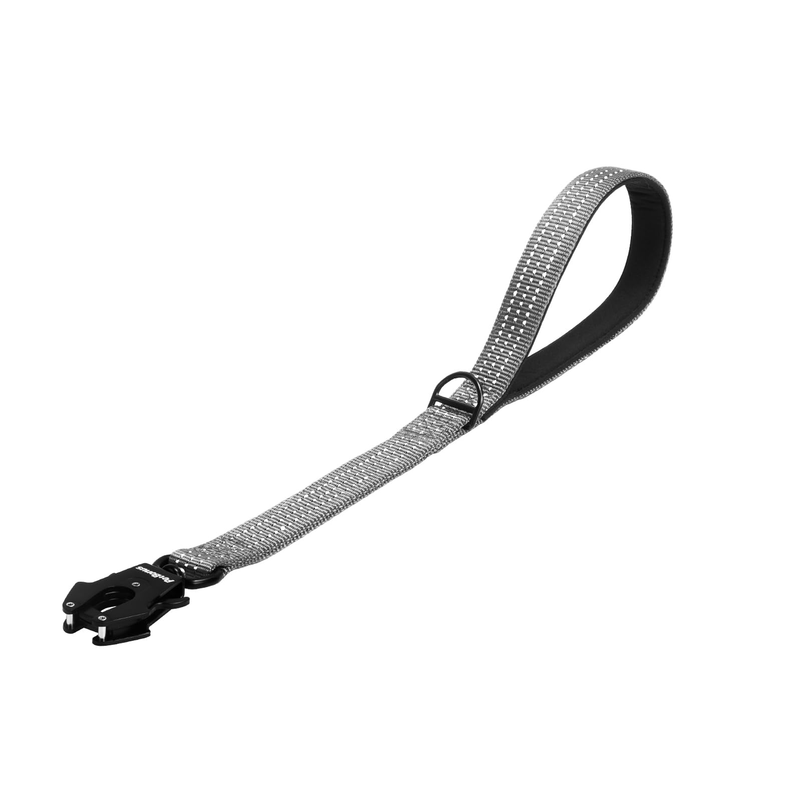 PetBonus Heavy Duty Short Dog Lead, Nylon Traffic Lead with Quick Release Clip, Comfortable Padded Handle, Reflective Training Leash for Medium Large Dogs (Grey, 45 cm)