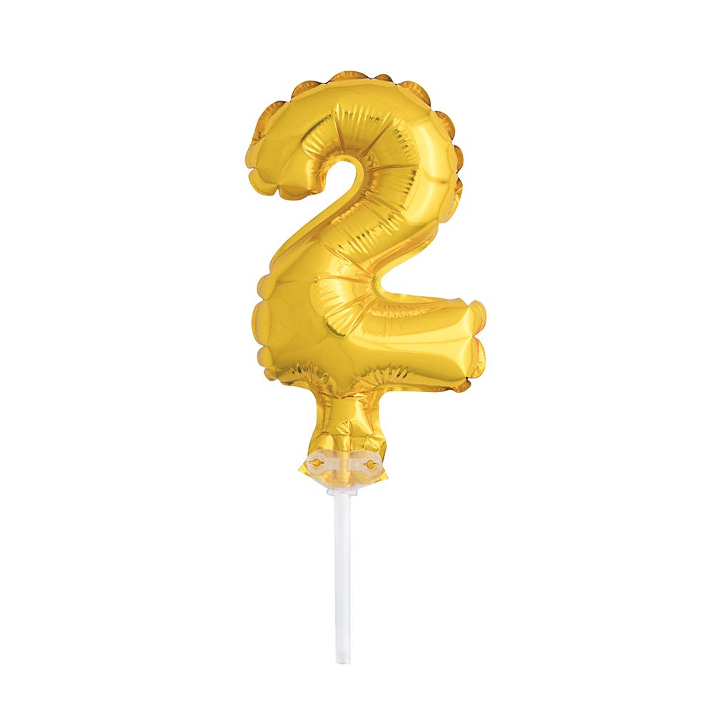 Gold Foil Number 2 Balloon Cake Topper (12cm) - Perfect for Birthdays, Anniversaries, & Milestone Events - 1 Pc
