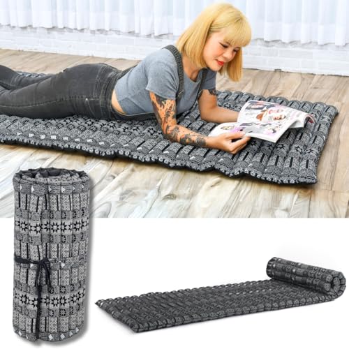 Image of Leewadee - Foldable Floor Mattress - Japanese Roll Up Futon -Trifold Tatami Mat- Guest Floor Bed - Camping Mattress - Thai Massage Mat, Kapok Filled, 75 x 28 inches, Black