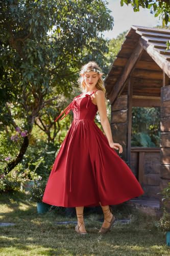 Corset Dress for Women Maxi Cocktail Renaissance Costume Dark Red L - image 5