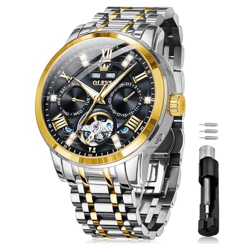 Image of OLEVS Automatic Watches for Men Self Winding Mechanical Skeleton Luxury Dress Stainless Steel Diamond Men Wrist Watches