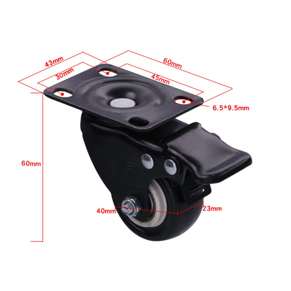4 Ruote silenziose for carichi Pesanti for Carrello for mobili da 1,5 Pollici Pezzi | Ruote girevoli universali con freno 40 mm 200 kg for pavimenti in legno da giardino(4-brakes,4-pack)