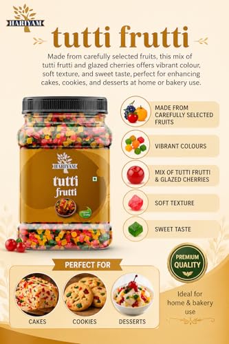 Image of Hariyam Mix Tutti Frutti & Glazed Cherries 1 Kg Jar Pack | Fresh & Colorful Tuti Fruti Cubes for Cake Decoration, Baking, Ice Cream, Desserts | Sweet Candied Fruit Mix for Home & Bakery Use