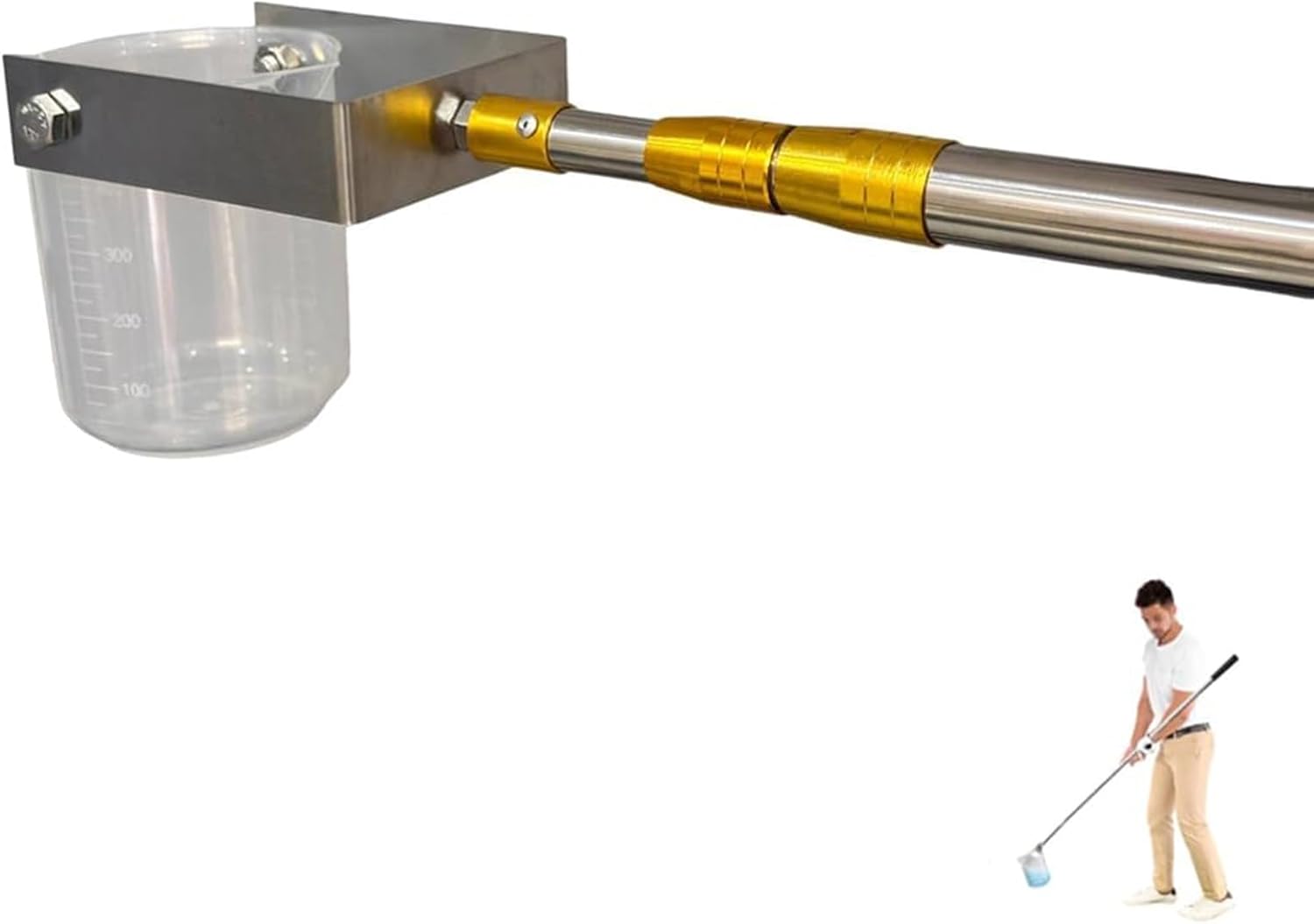 Telescopic Stainless Steel Pool Skimmer Net & Water Sampler with 1.5m Sampling Pole, 1000ml Beaker Ladle for Efficient Pond & Water Testing