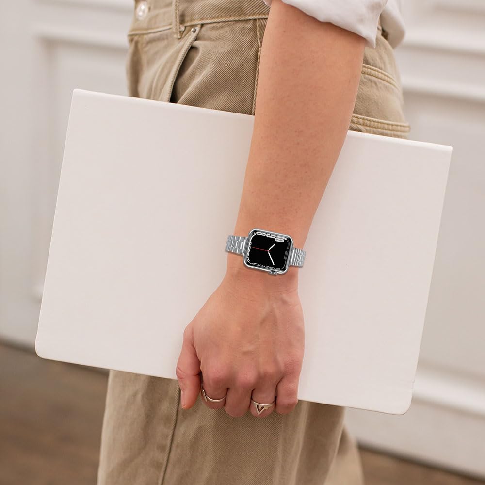 Bracelet compatible avec le Apple Watch 11 10 42mm pour femme, Band de réglable et fin et élancé en acier inox pour iWatch 11 10 42mm Montre, Argent