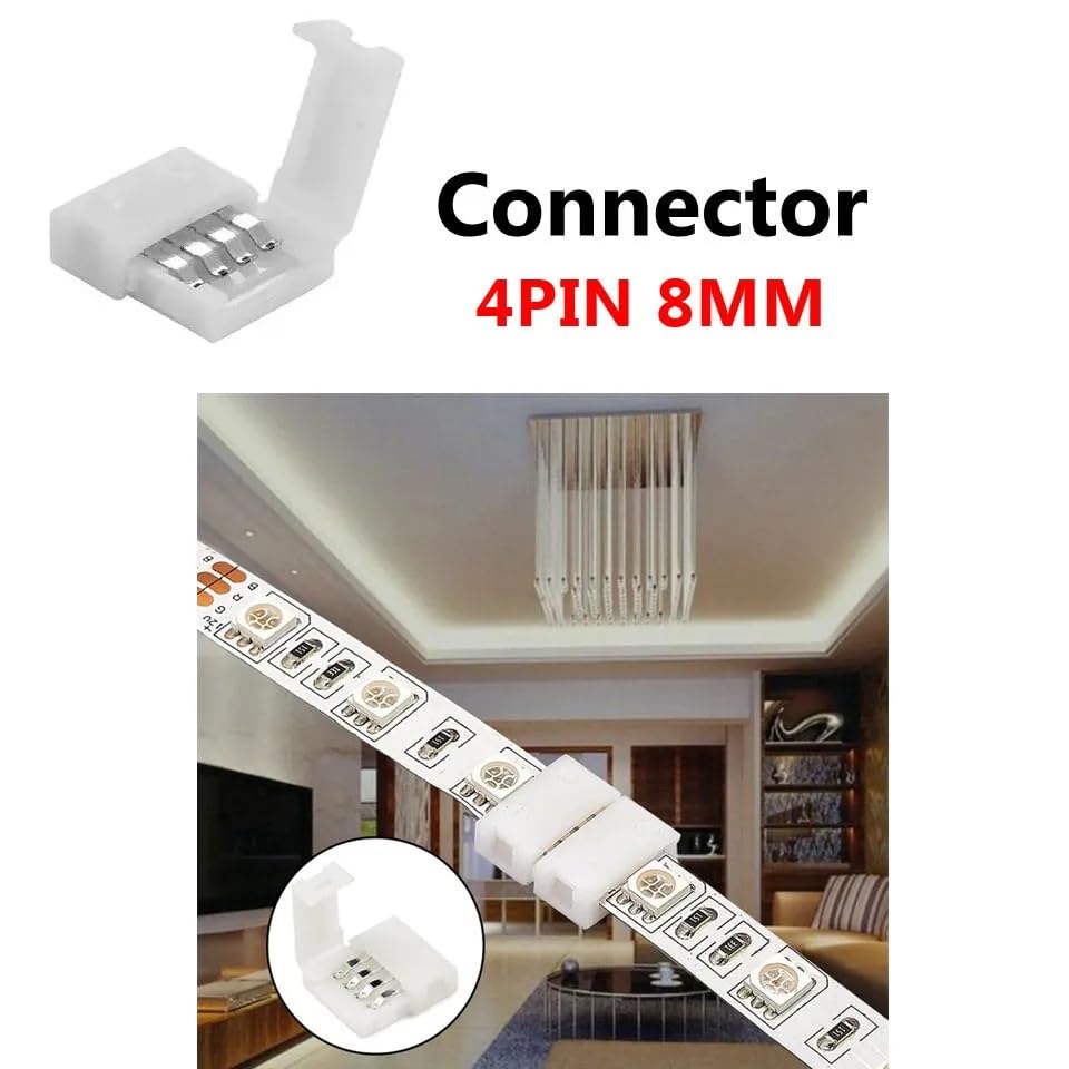 ZMFGMN 8mm 4-Pin RGB LED L-Shape Corner Connectors – Gapless For 3528/2835 12V/24V Strip Lights (10-Pack)