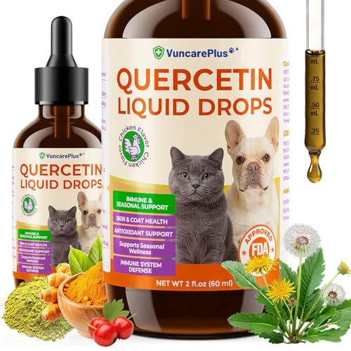 VuncarePlus Quercetin Drops for Dogs & Cats, Dog Allergy Relief Liquid Supplement with Chicken Flavor, Supports Itchy Skin, Paw Licking, Hot Spots, Immune & Seasonal Wellness, 2 fl oz