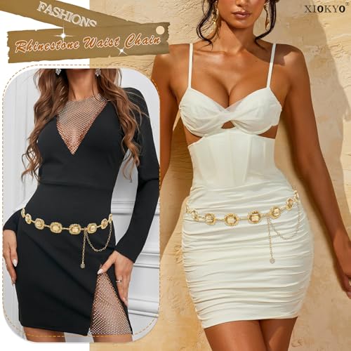 Bling Rhinestone Concho Belt Gold Carved Metal Western Sparkly Crystal Waist Chain Belt for Women3