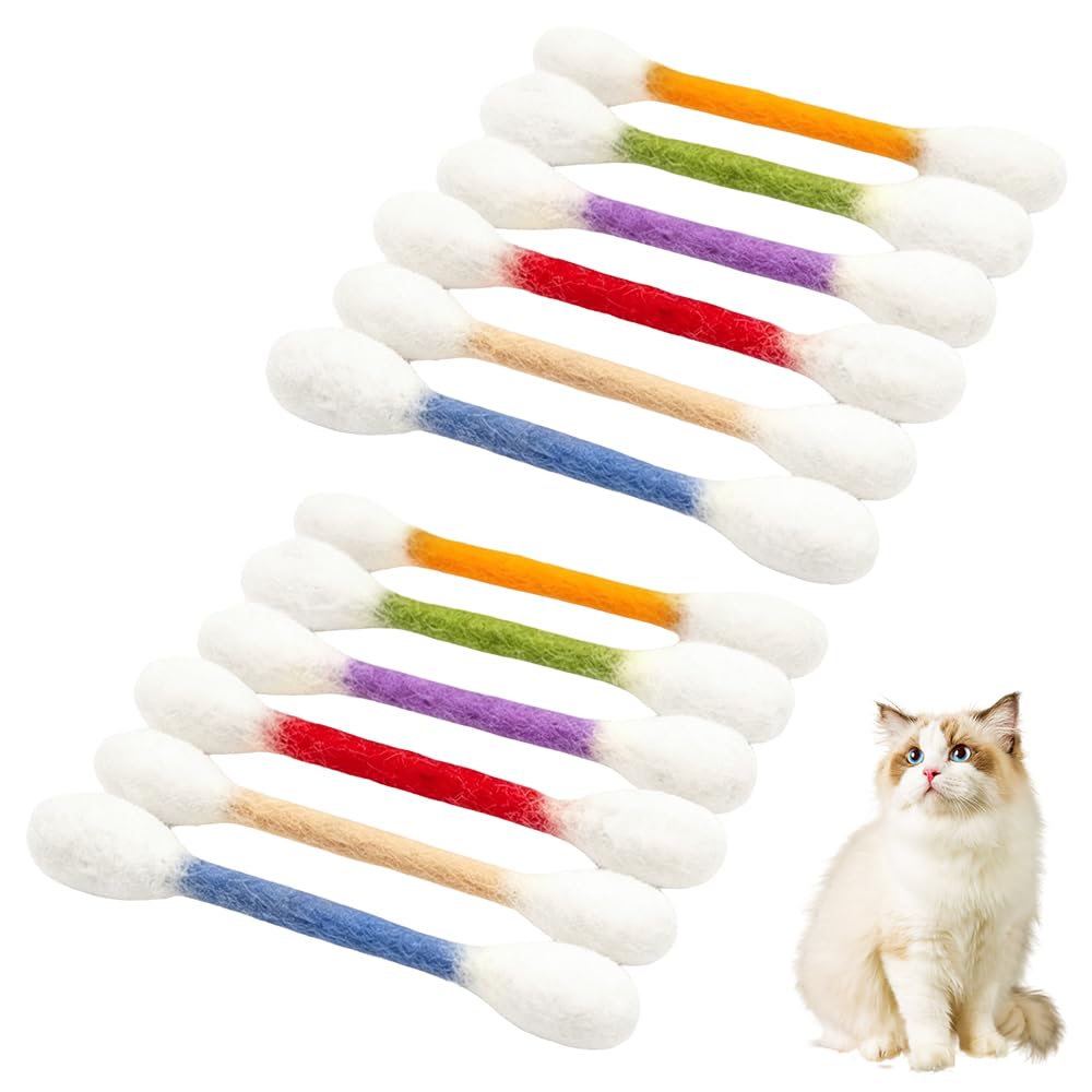 MonoKeriiy 12PCS Large Cat Cotton Bud Toys, Teaser Chew Sticks for Indoor Cats