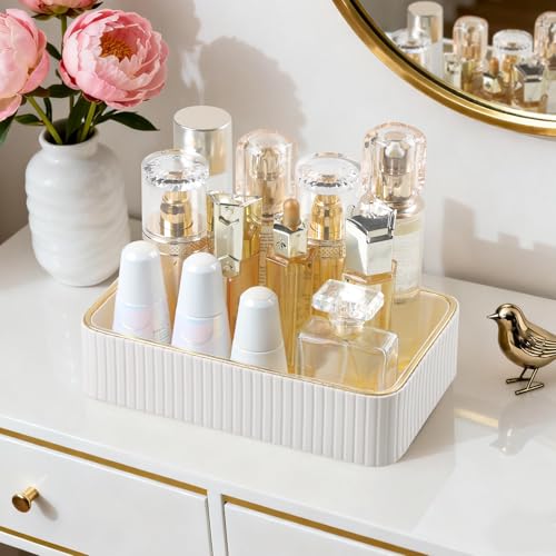 MEIBOOCH Desk Organizer Tray, PU Leather Valet Tray Nightstand Organizer Cologne Perfume Trays for Men Women, Decorative Vanity Trays Key Bowl Trinket Dish (1, Ivory, Small)