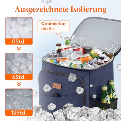 Lifewit 32L 34 Dosen isolierte Kühltasche, Große kühlrucksack, auslaufsichere tragbare Lunchtasche, weiche Kühlbox für Outdoor, Picknick, Strand, BBQ, Camping, Reisen, Familie, Dunkelblau