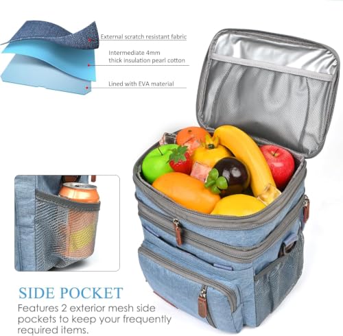 Image of MIYCOO Lunch Bag & Lunch Box for Men Women, Double Deck Leakproof Insulated Soft Large Adult Camping Cooler bag for Work, Beach, Picnic, Travel (Blue, 15L)