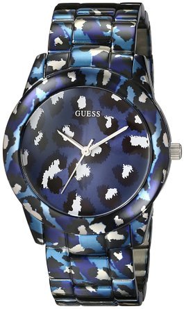 �Q�X GUESS Women's U0425L1 Iconic Blue Watch with Animal Print Bracelet & Dial ���� ���f�B�[�X �r���v �y���s�A���i�z