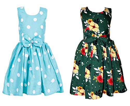 Image of Casual Frock for Baby Girls,Blue Printed and Olive Printed,Pack of 2