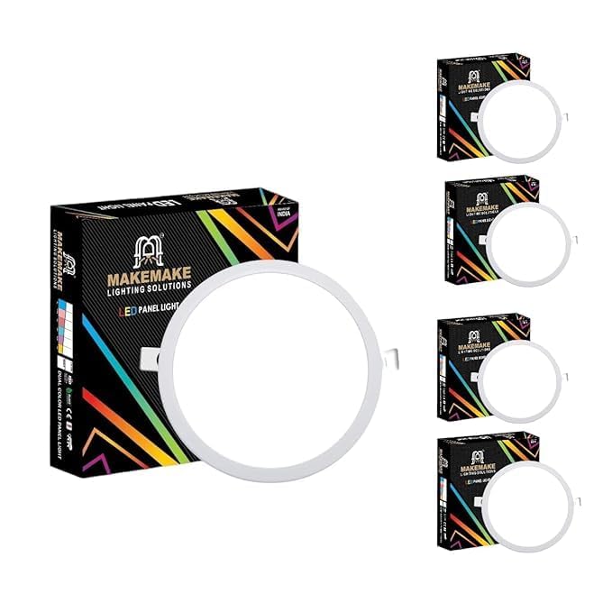 MAKEMAKE LIGHTING SOLUTIONS 18W LED Round Panel Light | 800 Lumens, Energy Saving | False Ceiling Light | 3 in 1 Color (White, Warm White, Cool White) CE ROHS ISO Certified [Pack of 4]