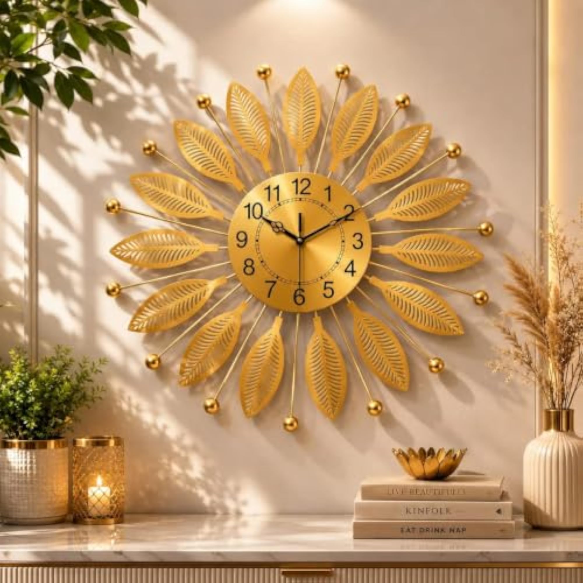 Flower Wall Clock Gold